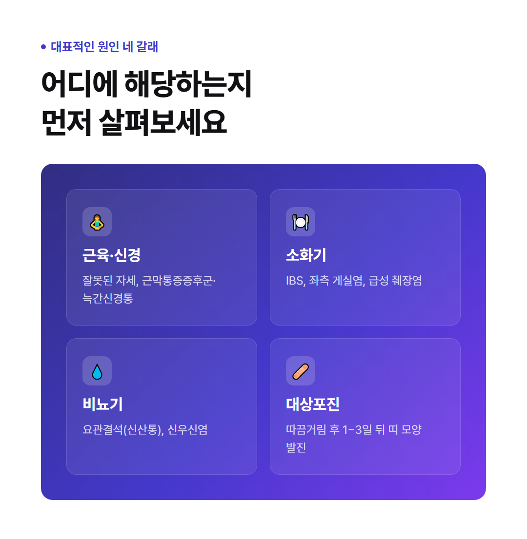 근막통증증후군·요로결석·대상포진 등 왼쪽 옆구리 통증의 대표적인 원인 네 가지 비교
