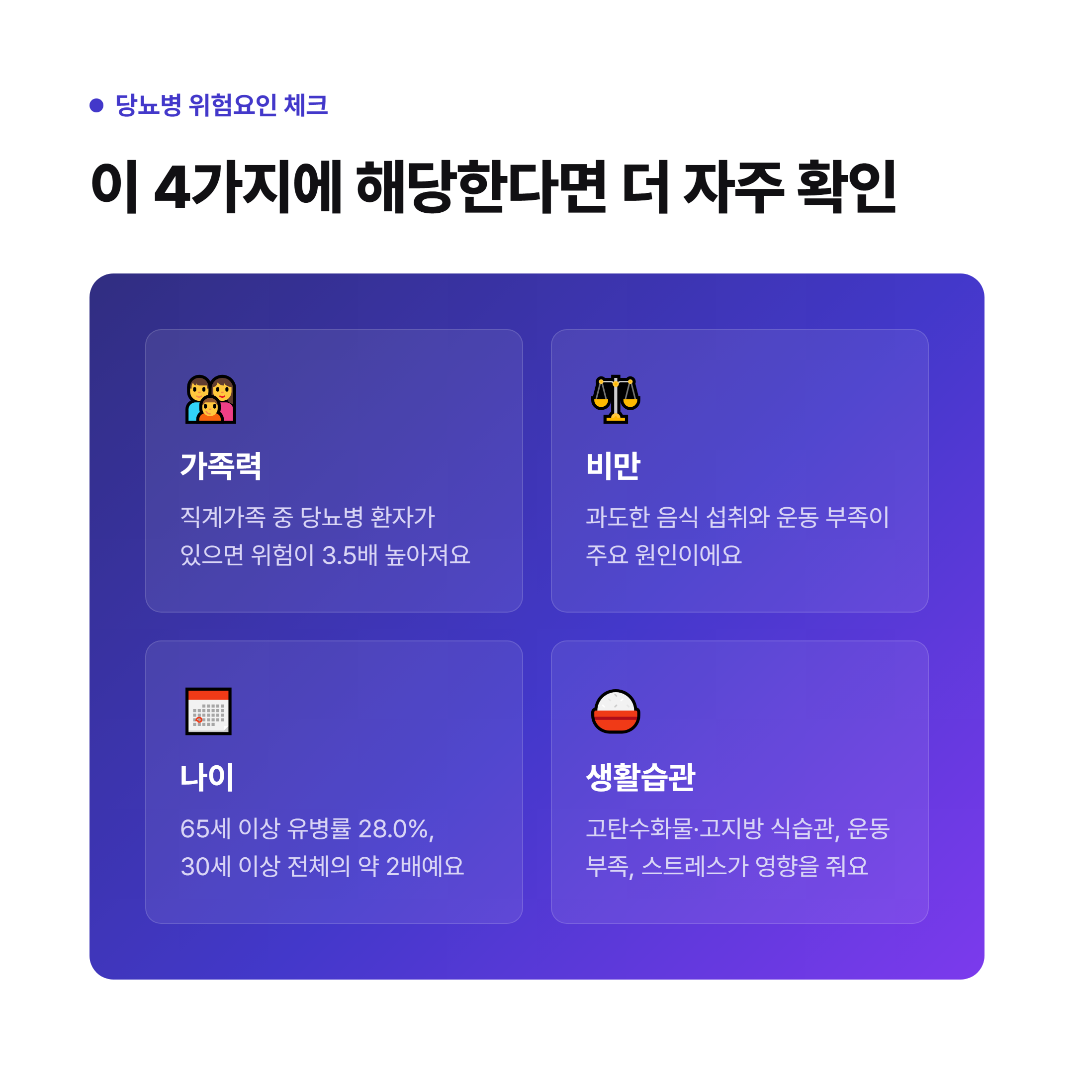 당뇨병 위험요인 4가지 - 가족력·비만·나이·생활습관